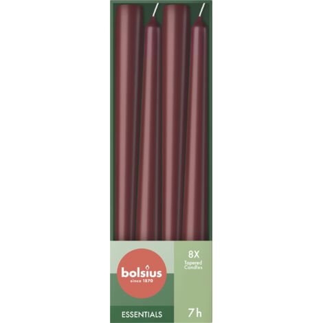 Bolsius Candele affusolate – Rosso Scuro – Confezione da 8 – 24,5 cm – Durata di 7 ore – Non profumate – Cera vegana naturale – Senza olio di palma (1/4)