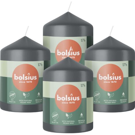 Bolsius Candele a pilastro - antracite - confezione da 4-8 x 6 cm - candele decorative per la casa - lunga durata di 17 ore - non profumate - con cera naturale vegana - senza olio di palma (1/5)
