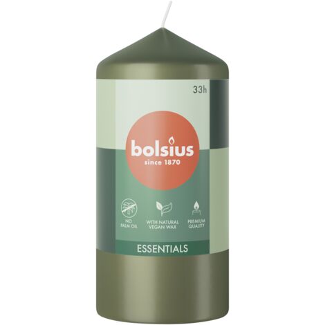 Candela a colonna Selgros111 Oliva verde - 33 ore di combustione, cera vegana (1/2)