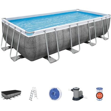 Set piscina fuori terra rettangolare Power Steel da 549x274x122 cm con pompa filtro a cartuccia effetto rattan grigio scuro (1/10)