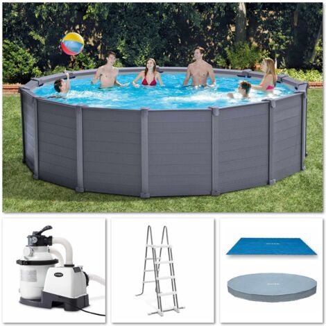 Intex 26384 Piscina Graphite Rotonda 478x124cm, Pompa a Sabbia, Scaletta, etc (1/6)