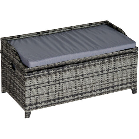 130 L Rattan Garden Storage Box, with Seat - Mixed Grey (1/5)