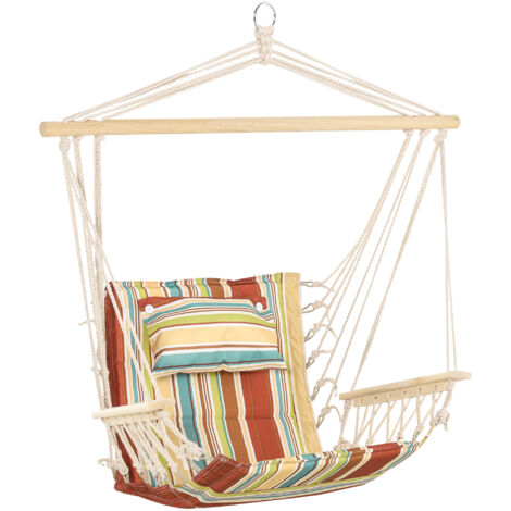 Hanging Hammock Chair Swing Chair Thick Rope Frame Safe Wide Seat Indoor Outdoor Home, Patio, Yard, Garde Spot Stylish Multi-Color Stripe (1/5)