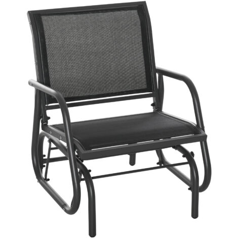 Outdoor Garden Glider Chair, Metal Frame Single Armchair Swing Seater w/ Breath Mesh Fabric Seat, Curved Backrest, Armrests, for Living Room, Patio, Porch, Dark Grey