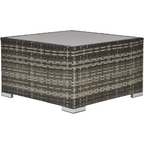 Square PE Wicker Rattan Table with Glass Top - Dark Grey (1/5)