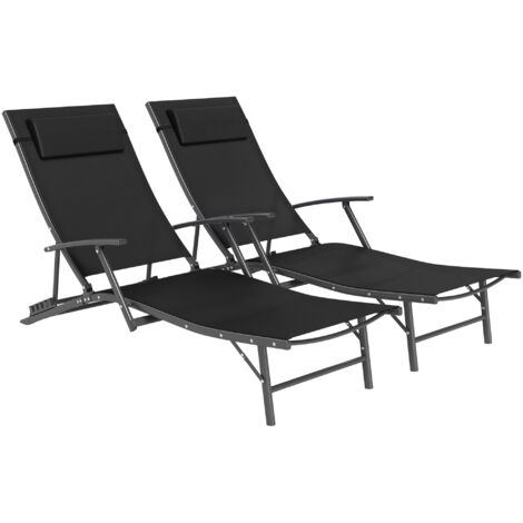 Set of Two Adjustable Back Sun Loungers - Black (1/5)