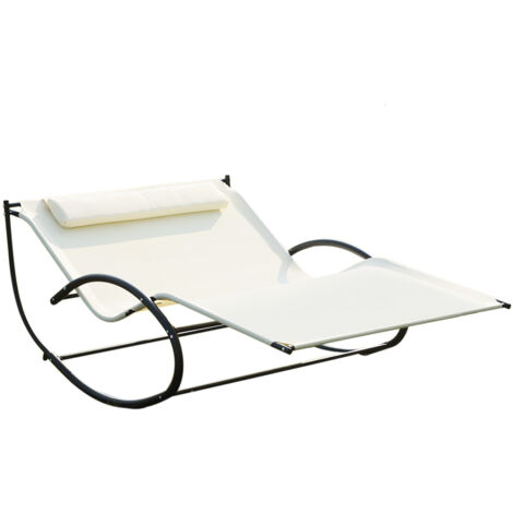 Double Sun Lounger, Rocking Lounger Sunbed Daybed with Armrest and Headrest Pillow, for Two, For Outdoor Patio Garden, Beige