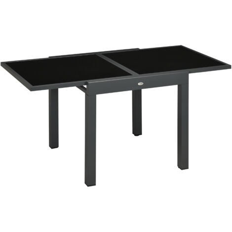 Extending Garden Table, Outdoor Dining Table with Aluminium Frame and Tempered Glass Tabletop, 80/160 x 80 x 75 cm, Black (1/5)