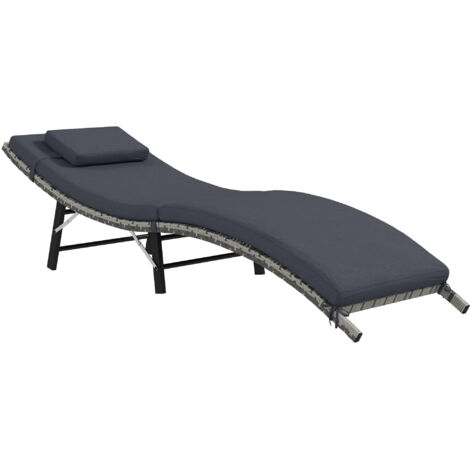 Rattan Folding Sun Lounger Outdoor Chair with Cushion and Pillow Grey (1/5)