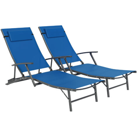 Set of Two Adjustable Back Sun Loungers - Blue (1/5)