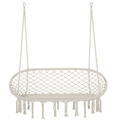 Hanging Hammock Chair Cotton Rope Porch Swing with Metal Frame, Large Macrame Seat for Patio, Garden, Bedroom, Living Room, Cream White (1/5)