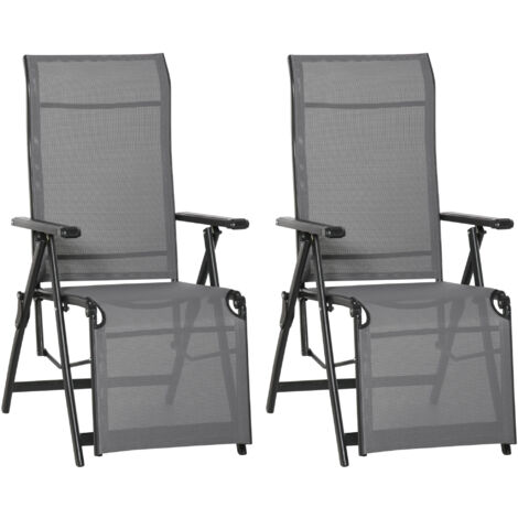 Set of 2 Outdoor Sun Lounger 10-Position Adjustable Texteline Folding Reclining Chairs with Footrest for Patio Garden, Grey