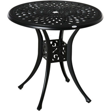 78 cm Round Garden Dining Table with Parasol Hole Antique Cast Aluminium Outdoor Table Only, Black (1/5)