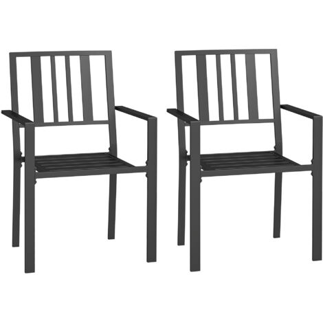 Set of Two Minimal Metal Garden Chairs - Black