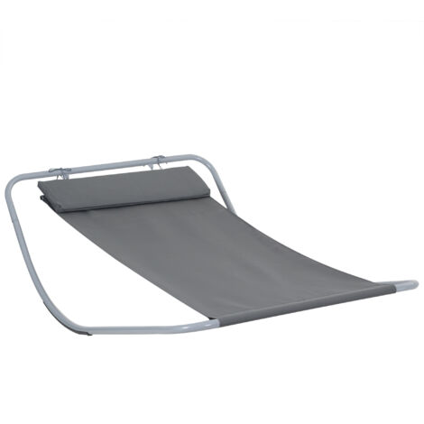Rocking Sun Lounger, Single Garden Lounger Sunbed with Headrest Pillows, Texteline Outdoor Rocking Chair Swing Hammock Daybed with Metal Frame for Patio, Terrace, 212 x 132 x 66 cm, Grey (1/5)