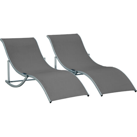 Set of 2 S-shaped Foldable Lounge Chair Sun Lounger Reclining Outdoor Chair for Patio Beach Garden, Grey (1/5)