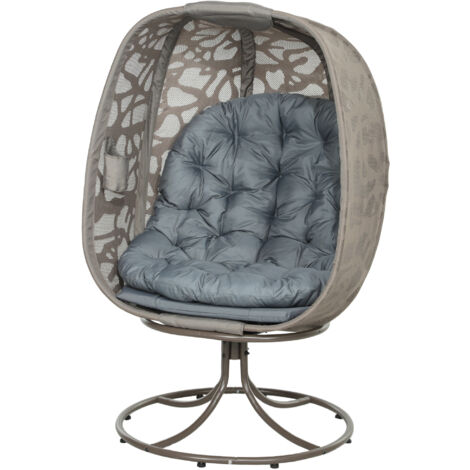 Swivel Egg Chair with Cushions, Foldable Basket Seat and Metal Frame, Indoor Outdoor Lounge Chair for Balcony, Patio and Living Room, Grey