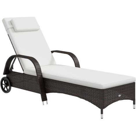 Brown Rattan Sun Lounger w/ Adjustable Steel Frame,200Lx73Wx56-103H cm (1/5)