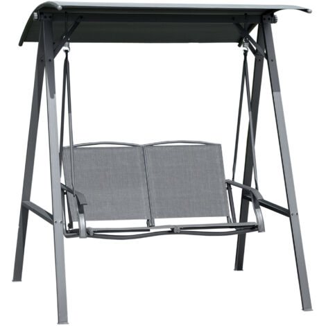 2 Seater Garden Swing Chair, Outdoor Canopy Swing Bench with Adjustable Shade and Metal Frame, Dark Grey