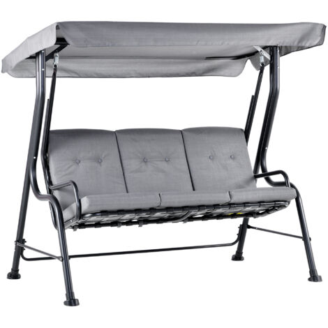 3 Seater Outdoor Garden Swing Chairs Thick Padded Seat Hammock Canopy Porch Patio Bench Bed - Grey