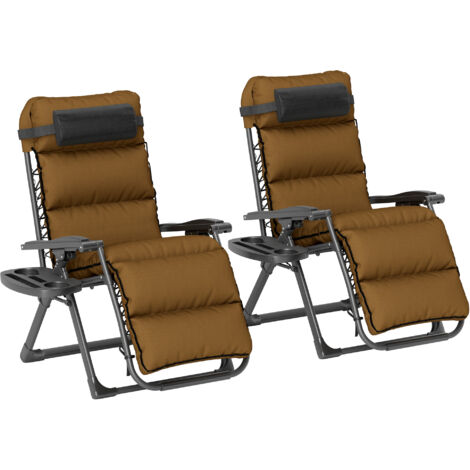 Set of Two Reclining Sun Loungers, with Cushion - Brown (1/5)