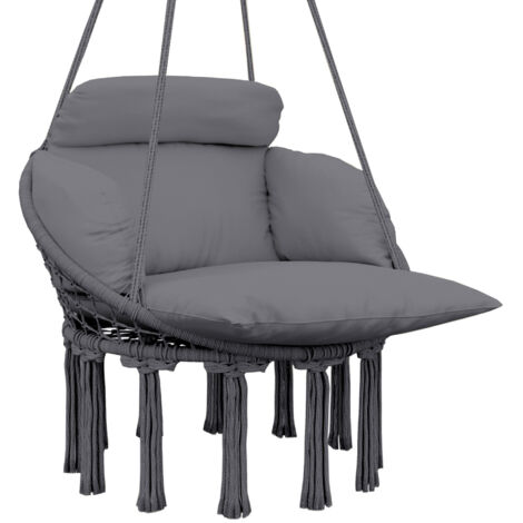 Hanging Chair Outdoor Hammock Chair with Soft Cushion, Cotton Rope Boho Style Swing Chair, Hanging Garden Swing Seat for Indoor Outdoor, Dark Grey (1/5)