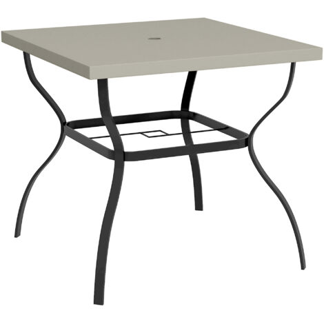 Four-Seater Steel Garden Table, with Parasol Hole - Grey/Black