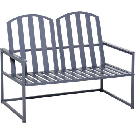 Steel Patio Garden Bench Loveseats for Outdoors Park Yard Slatted Design Grey (1/5)