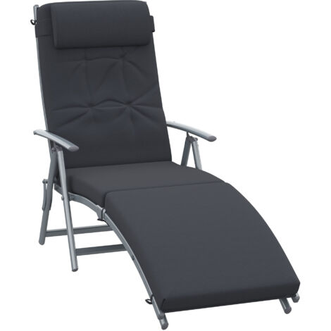Steel Frame Outdoor Garden Padded Sun Lounger w/ Pillow Black (1/5)