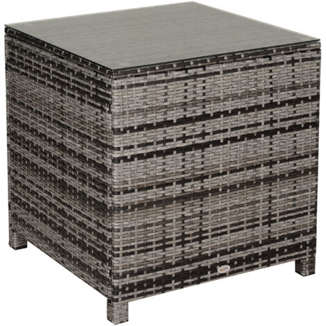 Square PE Rattan Garden Table, with Glass Table Top - Grey (1/5)