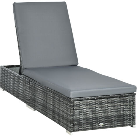 PE Rattan Sun Lounger, Five-level Adjustable Recliner Bed Chair with Soft Padded Cushion for Patio, Garden, Mixed Grey