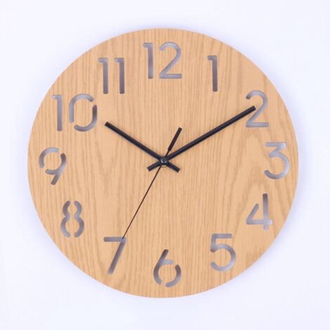 Round Retro Wooden Wall Clock, 30cm Diameter, Brown (1/3)