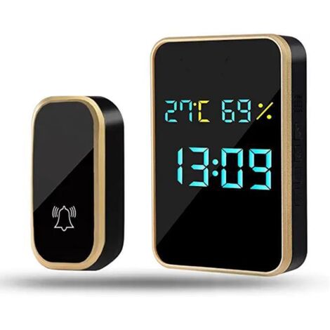 Wireless Doorbell, Waterproof and Self-Powered Outdoor Wireless Doorbell (No Batteries Required), Displays Temperature, Humidity, and Time, Chime (1/5)
