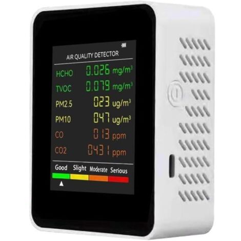 6-in-1 PM2.5 PM10 HCHO TVOC CO CO2 Multifunctional Air Quality Detector, CO, Carbon Dioxide, Formaldehyde, Large Screen LCD Monitor (1/3)