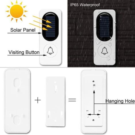 Wireless Doorbell, Solar-Powered Electronic Wireless Doorbell, White (1/2)