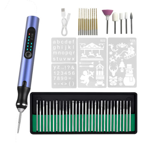 Electric Engraving Pen with 30+ Tips, USB Rechargeable Wireless Engraving Machine, Portable Rotary Engraver for Jewelry (Violet) (1/5)