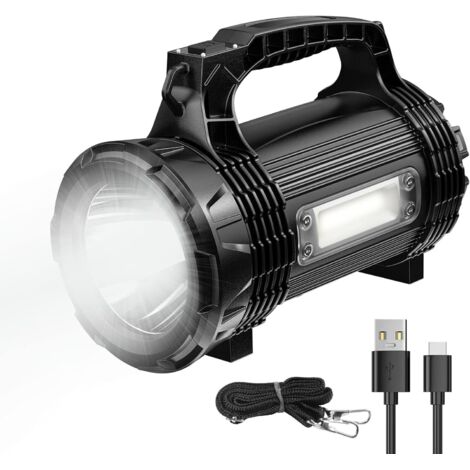 Rechargeable LED Flashlight - Powerful Flashlight with 8 Lighting Modes, 3000 Lumens, IP65 Waterproof - Powerful Flashlight with USB Cable and Shoulder Strap Mine/Camping/Emergency [Energy Class A] (1/5)