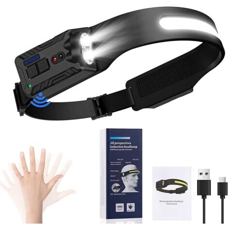Rechargeable Headlamp, Super Lightweight Running Headlamp, Motion Sensor, 8 Lighting Modes, with Battery Indicator, IPX4 Waterproof, 12-Hour Battery Life for Camping and Emergencies (1/5)