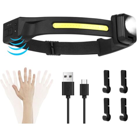 Rechargeable Headlamp, Ultra-Bright LED, 230° Lighting, USB Rechargeable, Motion Sensor, IPX4 Waterproof, Lightweight 0.2 lb, for Fishing, Camping, Cycling, and Running (1/5)