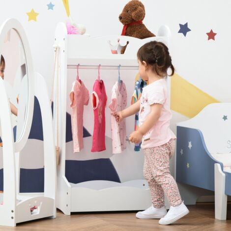 Kids Clothes Rail Wooden Hanging Rack with Storage Shelves Children ...