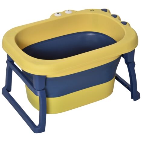 Baby Bathtub for 0-6 Years Collapsible Non-Slip Portable with Stool Seat for Newborns Infants Toddlers Kids - Yellow
