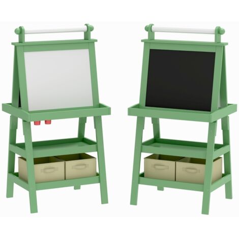 3 in 1 Kids Easel Double-Sided Magnetic Whiteboard and Chalkboard with Paper Roll, Storage Baskets - Green (1/5)