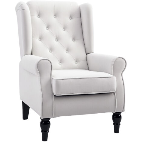 Wingback Accent Chair, Retro Upholstered Button Tufted Occasional Chair for Living Room and Bedroom, Cream White (1/5)