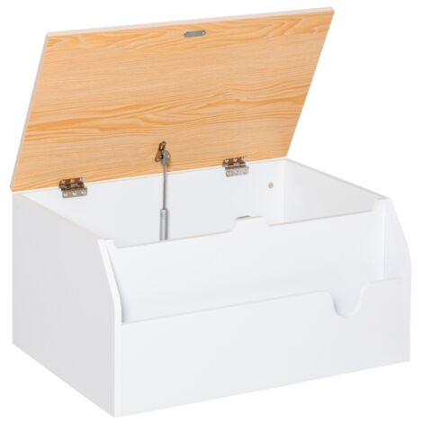 Wooden Kids Toy Box Children Storage Chest Organiser Book Slot Safety Hinge Playroom Furniture White