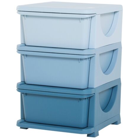 Kids Storage Units with 3 Drawers 3 Tier Chest Vertical Dresser Tower Toy Organiser for Nursery Playroom Kindergarten Blue