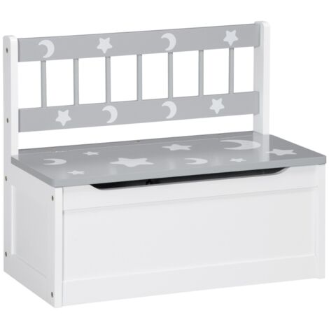 2 In 1 Kids Storage Bench, Toy Box w/ Safety Rod - Grey (1/5)