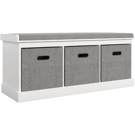 Three-Drawer Shoe Storage Bench, with Padded Top Seat - White (1/5)