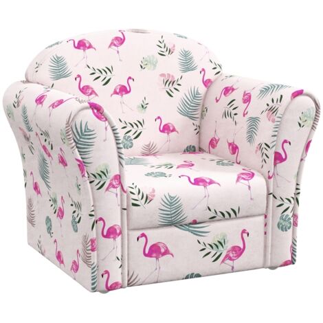 Kids Armchair with Flamingo Design, Wooden Frame, for Bedroom, Playroom, Kids Room - Pink