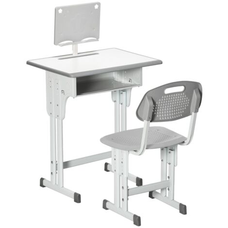 Kids Adjustable Desk and Chair Set, Book Stand, Pen Slot - Grey (1/5)