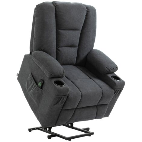 Electric Riser Recliner Armchair， Oversized Chair with Cup Holder & Side Pockets for Elderly in Living Room, Charcoal Grey